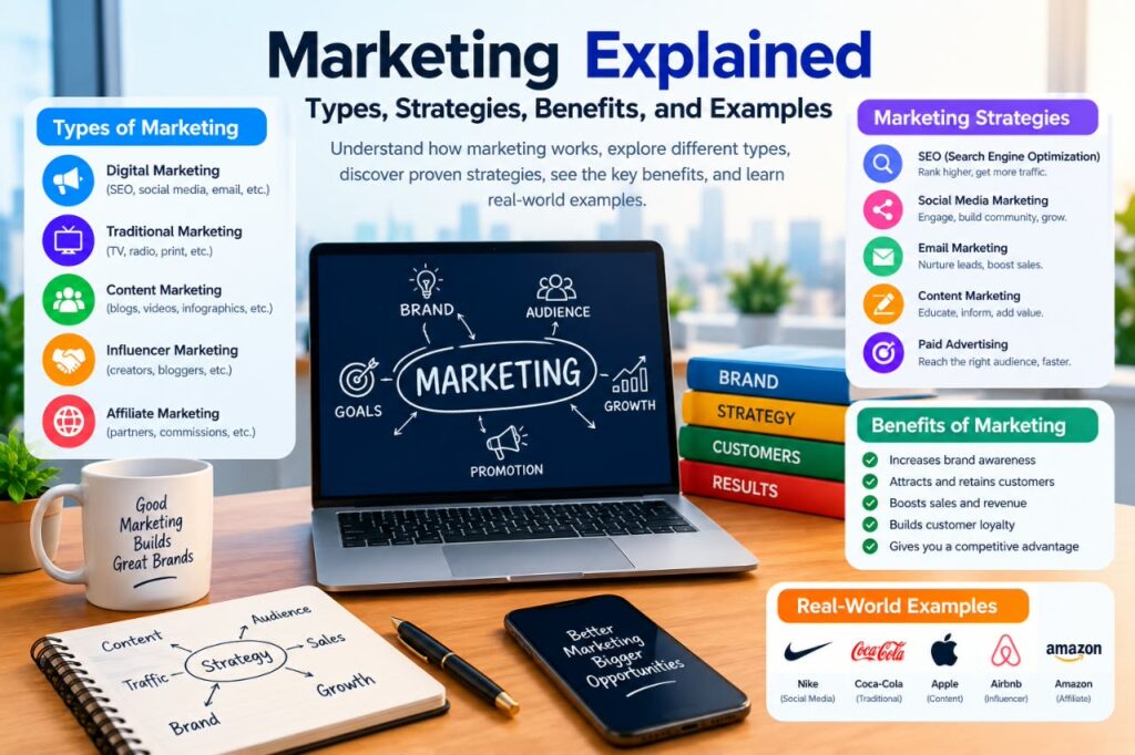 Marketing Explained: Types, Strategies, Benefits, and Examples